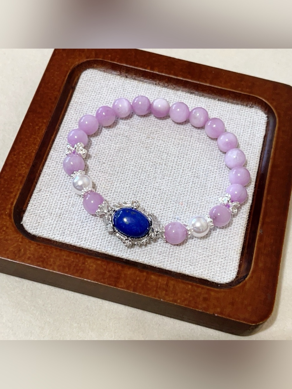 Natural Kunzite Cat Eye Bracelet with Lapis Lazuli Butterfly charm| Handmade 8mm